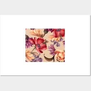 Elegant taupe classic floral Posters and Art